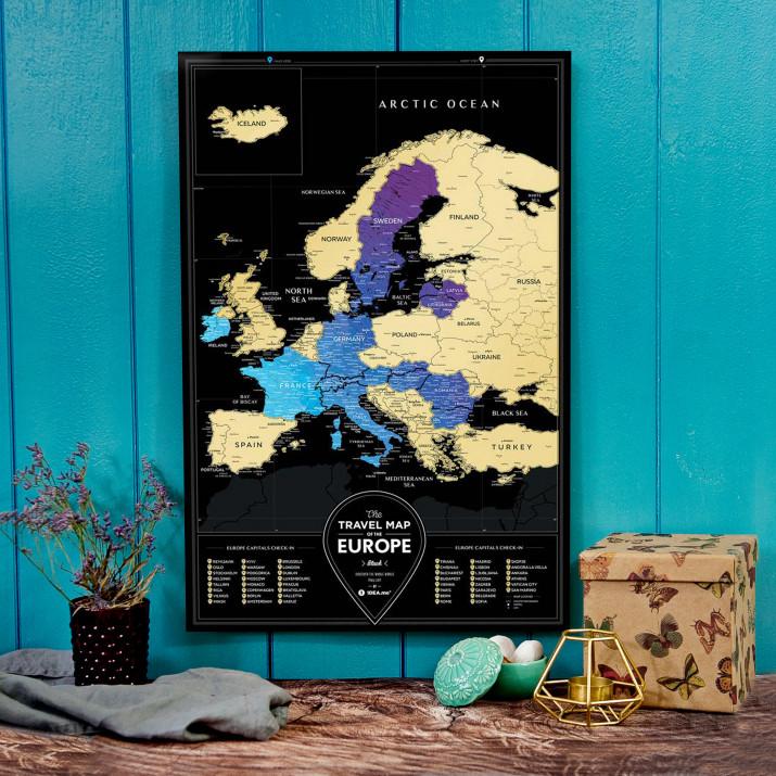 MAPA ZDRAPKA EUROPA Travel Map™ Black Europe
